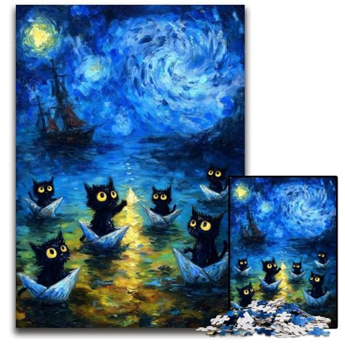 Puzzle 1000 Teile für Erwachsene oder Familien, Nachthimmel, Van Goghs Katzenpuzzle, anspruchsvolles Denkspiel für Teenager, Spaß für den Familienspielabend, 50x75cm Puzzle 1000 Teile für Erwachsene oder Familien, Nachthimmel, Van Goghs Katzenpuzzle, anspruchsvolles Denkspiel für Teenager, Spaß für den Familienspielabend, 50x75cm von JIANGENNF