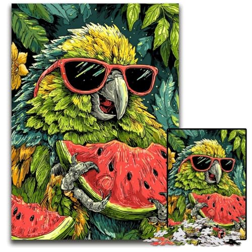 Puzzle 1000 Teile für Erwachsene oder Familien, Papagei isst Wassermelone, Puzzle für Kinder ab 14 Jahren, Heimdekoration, Geschenk von Kunstwerken, 50x75cm von JIANGENNF