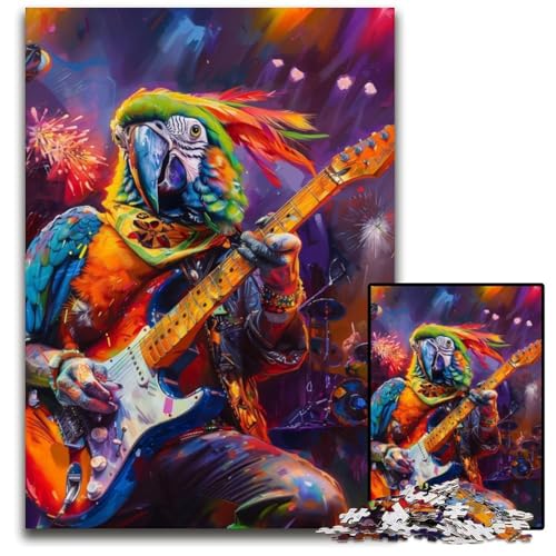 Puzzle 1000 Teile für Erwachsene oder Familien, Papagei spielt Gitarre, Holzpuzzle, Spielspielzeug, einzigartige Heimdekoration und Geschenke für Kinder ab 14 Jahren, 50x75cm von JIANGENNF