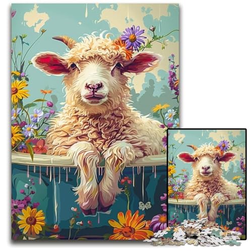 Puzzle 1000 Teile für Erwachsene oder Familien, Schaf-Holzpuzzle, pädagogisches Denkspiel, künstlerische Heim- und Bürodekoration, ab 14 Jahren, 50x75cm von JIANGENNF