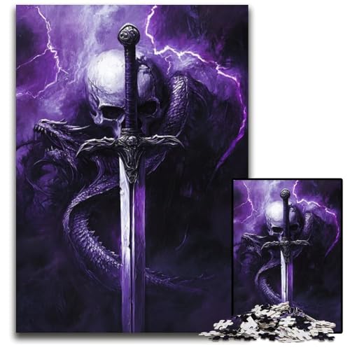 Puzzle 1000 Teile für Erwachsene oder Familien, Skelett-Drachenschwert-Puzzle, anspruchsvolles Denkspiel für Teenager, Spaß für den Familienspielabend, 50x75cm Puzzle 1000 Teile für Erwachsene oder Familien, Skelett-Drachenschwert-Puzzle, anspruchsvolles Denkspiel für Teenager, Spaß für den Familienspielabend, 50x75cm von JIANGENNF