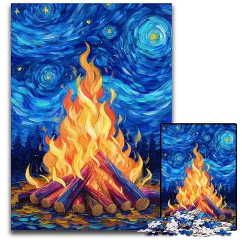 Puzzle 1000 Teile für Erwachsene oder Familien, Sternenhimmel, Lagerfeuer, Karton-Puzzle, dekomprimierendes intellektuelles Lernspielzeug, gutes Geschenk für Erwachsene und Teenager, 26x38cm von JIANGENNF
