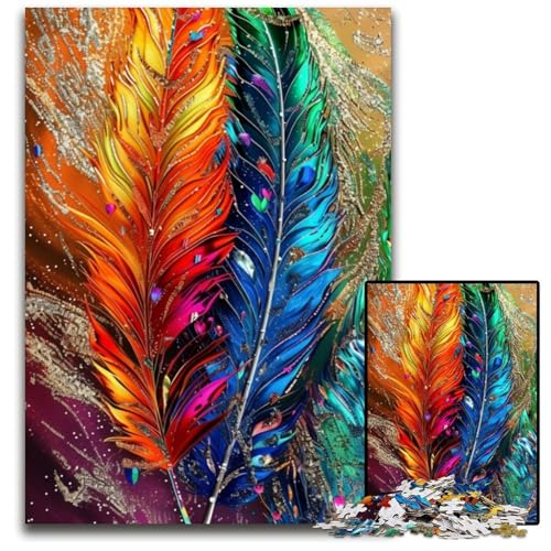 Puzzle für 1000 Teile, Bunte Federn, Puzzle für Erwachsene, anspruchsvolles Denkspiel, entspannendes Spielzeug für Teenager, 26x38cm/10,23x14,96 Zoll von JIANGENNF