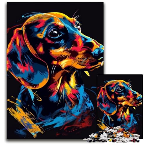 Puzzle für 1000 Teile, Dackel-Kunstpuzzle für Erwachsene, anspruchsvolles Denkspiel – entspannendes Spielzeug für Teenager, 50x75cm/19,68x29,52 Zoll von JIANGENNF