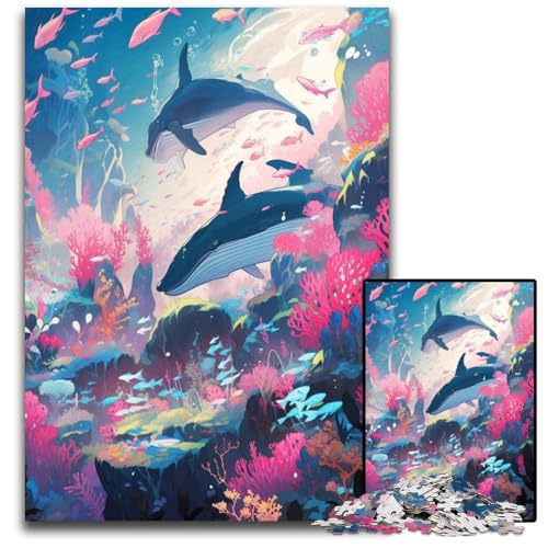 Puzzle für 1000 Teile, Wale Schwimmen, Puzzles für Erwachsene, anspruchsvolles Denkspiel – entspannendes Spielzeug für Teenager, 50x75cm/19,68x29,52 Zoll von JIANGENNF