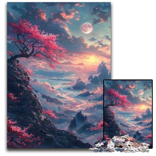 Puzzle für 1000 Teile „Kirschblüten auf der Klippe“, Puzzle für Erwachsene, anspruchsvolles Denkspiel, entspannendes Spielzeug für Teenager, 26x38cm/10,23x14,96 Zoll von JIANGENNF