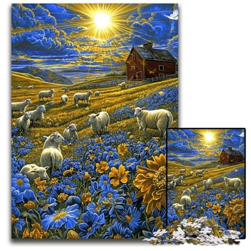 Puzzle für Erwachsene, 1000 Bauernhoftiere, Holzpuzzle, Lernspiele, Stressabbau, Heimdekorationsspielzeug für 14-Jährige, 50x75cm von JIANGENNF