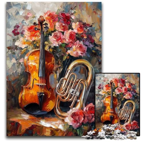 Puzzle für Erwachsene, 1000 Blumen, Violine, Kartonpuzzle, lustige Spiele, ganze Familie, für Kinder ab 14 Jahren, 26x38cm von JIANGENNF
