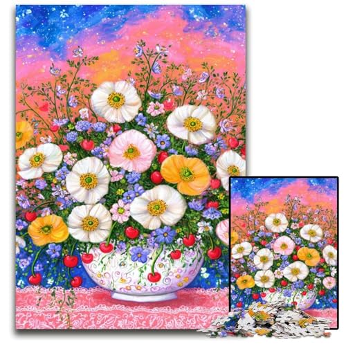 Puzzle für Erwachsene, 1000 Blumenkunst-Puzzles aus Holz, lustige Spiele, ganze Familie, für Kinder ab 14 Jahren, 50x75cm von JIANGENNF
