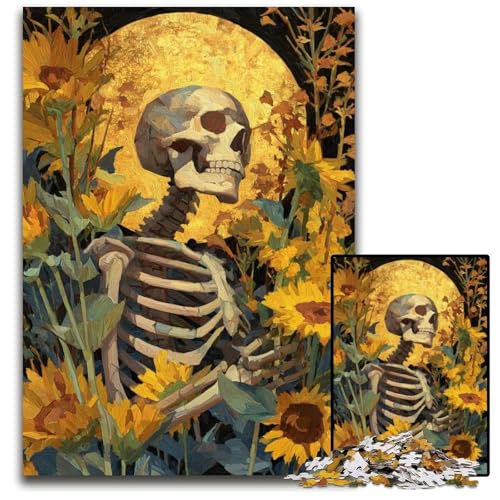 Puzzle für Erwachsene, 1000 Blumenschädel-Puzzles aus Holz, lustige Spiele, ganze Familie, für Kinder ab 14 Jahren, 50x75cm von JIANGENNF
