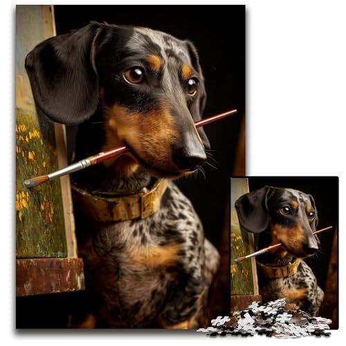 Puzzle für Erwachsene, 1000 Dackel-Maler, Holzpuzzle, Teenager, Paare und Freunde zum Geburtstag, Weihnachten, 50x75cm Puzzle für Erwachsene, 1000 Dackel-Maler, Holzpuzzle, Teenager, Paare und Freunde zum Geburtstag, Weihnachten, 50x75cm von JIANGENNF