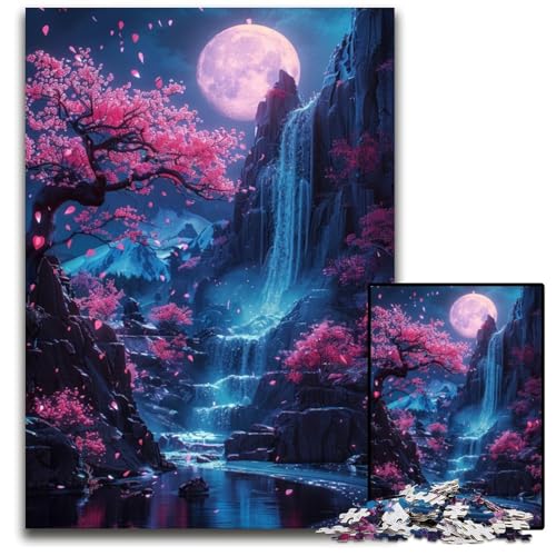 Puzzle für Erwachsene, 1000 Kirschblüten-Wasserfall-Puzzles für Erwachsene, anspruchsvolles Denkspiel, Familienaktivität, Heimdekoration, 50x75cm/19,68x29,52 Zoll von JIANGENNF
