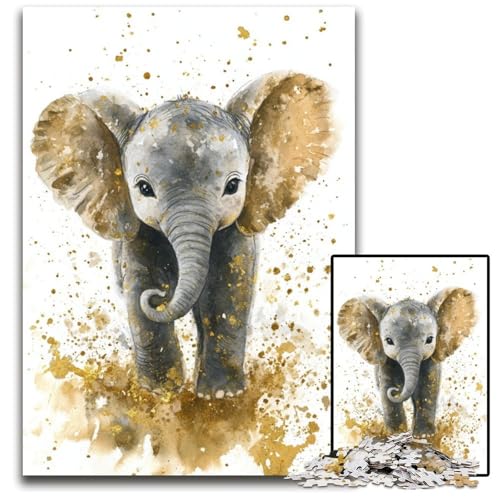 Puzzle für Erwachsene, 1000 Puzzles, Aquarell-Elefant, Puzzle-Spielzeug, Geschenk, pädagogisches intellektuelles Dekomprimierungsspaß, Familienspiel, 50x75cm von JIANGENNF