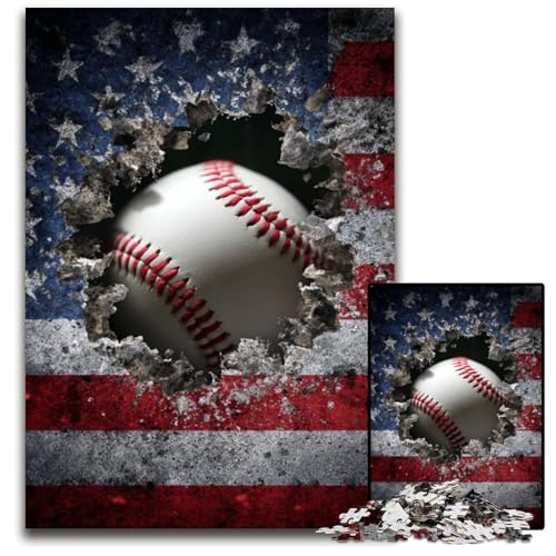Puzzle für Erwachsene, 1000 Puzzles, Baseball-Puzzle mit amerikanischer Flagge, Spielzeug, Geschenk, stärkt die Liebe zwischen Paaren, für Kinder ab 14 Jahren, 26x38cm von JIANGENNF