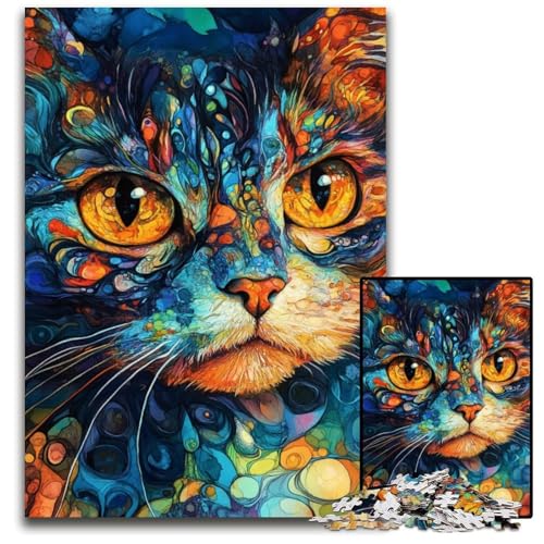 Puzzle für Erwachsene, 1000 Puzzles, Farbkatze, Puzzle, Spielzeug, Geschenk, pädagogisches intellektuelles Dekomprimierungsspaß, Familienspiel, 50x75cm von JIANGENNF