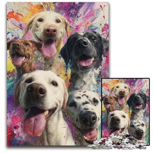 Puzzle für Erwachsene, 1000 Puzzles, Happy Dog, Puzzle-Spielzeug, Geschenk, pädagogisches intellektuelles Dekomprimierungsspaß, Familienspiel, 26x38cm von JIANGENNF