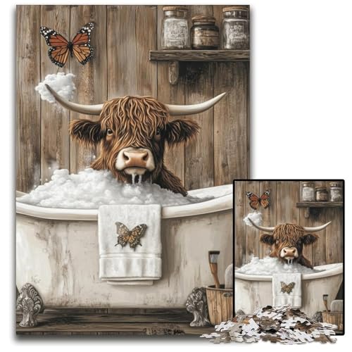 Puzzle für Erwachsene, 1000 Puzzles, Hochlandkuh im Badezimmer, Lernspielzeug, ganze Familie, ab 14 Jahren, 50x75cm Puzzle für Erwachsene, 1000 Puzzles, Hochlandkuh im Badezimmer, Lernspielzeug, ganze Familie, ab 14 Jahren, 50x75cm von JIANGENNF