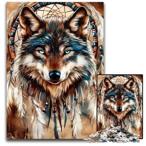 Puzzle für Erwachsene, 1000 Puzzles, Indianerwolf-Puzzle, Lernspiele, mit passendem Poster und Quizblatt, für Kinder ab 14 Jahren, 50x75cm von JIANGENNF