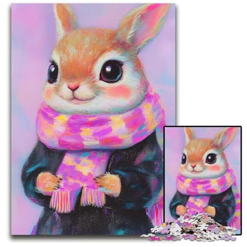Puzzle für Erwachsene, 1000 Puzzles, Kaninchen mit Schal, Lernspielzeug, ganze Familie, ab 14 Jahren, 26x38cm von JIANGENNF