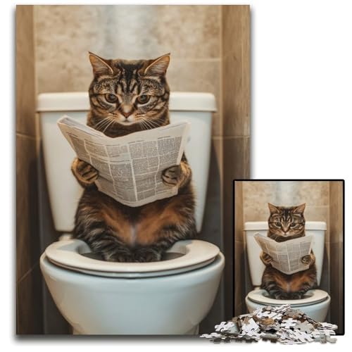 Puzzle für Erwachsene, 1000 Puzzles, Katze auf der Toilette, Lernspielzeug, ganze Familie, ab 14 Jahren, 50x75cm Puzzle für Erwachsene, 1000 Puzzles, Katze auf der Toilette, Lernspielzeug, ganze Familie, ab 14 Jahren, 50x75cm von JIANGENNF