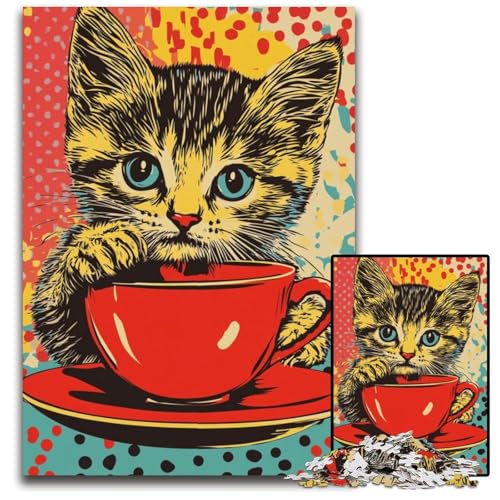 Puzzle für Erwachsene, 1000 Puzzles, Katze trinkt Kaffee, Holzpuzzle, Lernspielzeug für Teenager, Heimbüro-Dekor, 50x75cm Puzzle für Erwachsene, 1000 Puzzles, Katze trinkt Kaffee, Holzpuzzle, Lernspielzeug für Teenager, Heimbüro-Dekor, 50x75cm von JIANGENNF