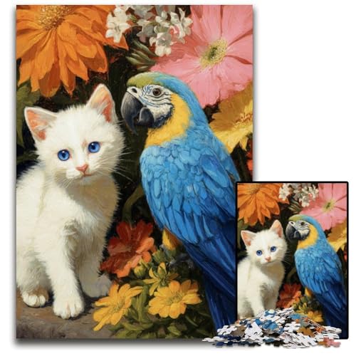 Puzzle für Erwachsene, 1000 Puzzles, Katze und Papagei, Puzzlespiele, Spielzeug, Geschenk, stärkt die Liebe zwischen Paaren, für Kinder ab 14 Jahren, 26x38cm von JIANGENNF