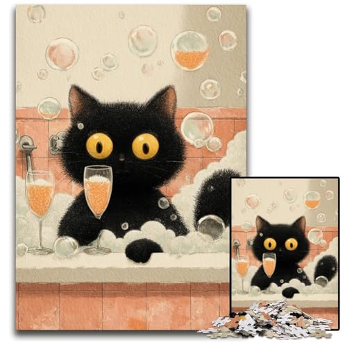 Puzzle für Erwachsene, 1000 Puzzles, Künstlerische abstrakte Schwarze Katze, Karton-Puzzles, Lernspielzeug für Teenager, Heimbüro-Dekor, 26x38cm von JIANGENNF