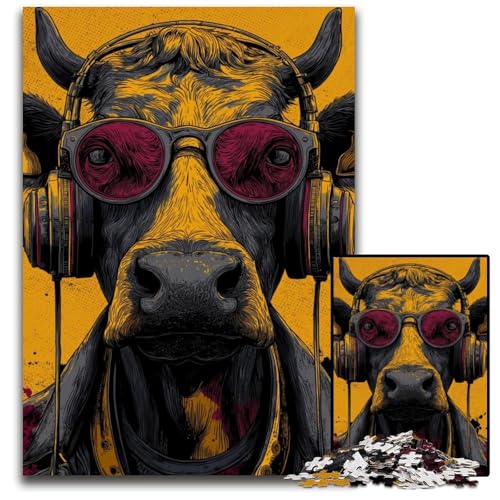 Puzzle für Erwachsene, 1000 Puzzles, Kuh hört Musik, Puzzlespiele, Spielzeug, Geschenk, stärkt die Liebe zwischen Paaren, für Kinder ab 14 Jahren, 50x75cm von JIANGENNF
