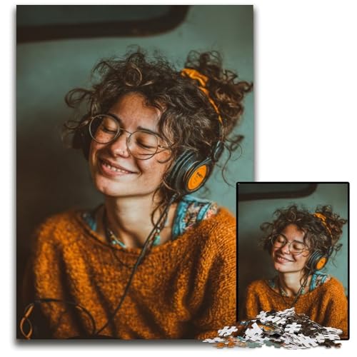 Puzzle für Erwachsene, 1000 Puzzles, Mädchen hört Musik, Puzzle, Lernspielzeug, ganze Familie, ab 14 Jahren, 50x75cm von JIANGENNF