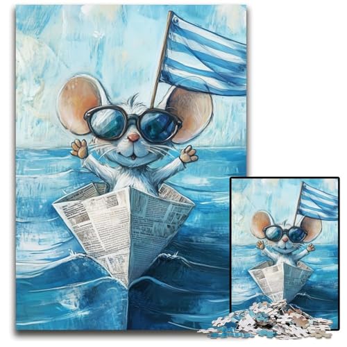 Puzzle für Erwachsene, 1000 Puzzles, Maus auf einem Boot, Holzpuzzle, kompliziertes Design für Teenager, DIY-Dekor und gehirnfördernder Spaß, 50x75cm von JIANGENNF