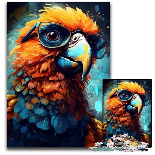 Puzzle für Erwachsene, 1000 Puzzles, Papagei mit Brille, Puzzles für Erwachsene, anspruchsvolles Denkspiel, Familienaktivität, Heimdekoration, 50x75cm/19,68x29,52 Zoll von JIANGENNF