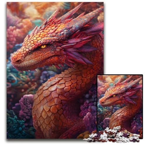 Puzzle für Erwachsene, 1000 Puzzles, Roter Drache, Puzzle-Spielzeug, Geschenk, pädagogisches intellektuelles Dekomprimierungsspaß, Familienspiel, 50x75cm von JIANGENNF