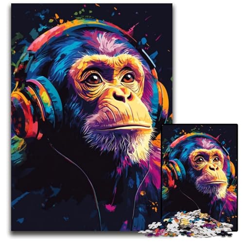 Puzzle für Erwachsene, 1000 Puzzles, Schimpanse mit Kopfhörern, Lernspielzeug, ganze Familie, ab 14 Jahren, 26x38cm Puzzle für Erwachsene, 1000 Puzzles, Schimpanse mit Kopfhörern, Lernspielzeug, ganze Familie, ab 14 Jahren, 26x38cm von JIANGENNF