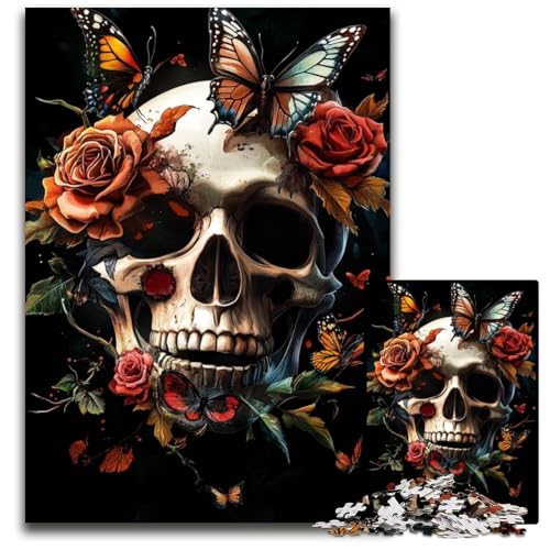 Puzzle für Erwachsene, 1000 Puzzles, Schmetterlingsschädel, Holzpuzzle, Denksportaufgabe, Teenager und Heimdekoration, 50x75cm von JIANGENNF