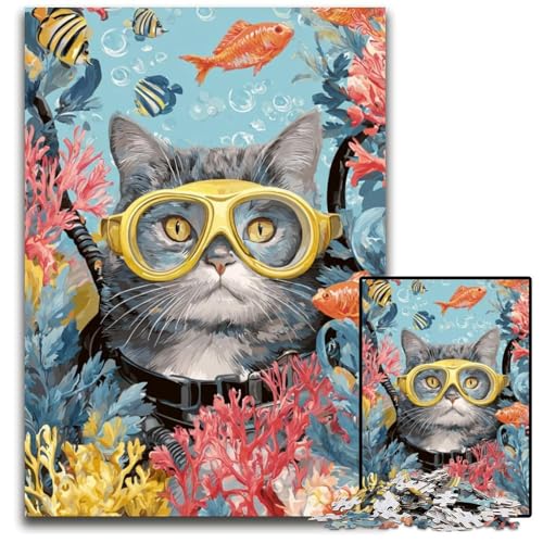 Puzzle für Erwachsene, 1000 Puzzles, Taucherkatze, Lernspielzeug, ganze Familie, ab 14 Jahren, 26x38cm Puzzle für Erwachsene, 1000 Puzzles, Taucherkatze, Lernspielzeug, ganze Familie, ab 14 Jahren, 26x38cm von JIANGENNF