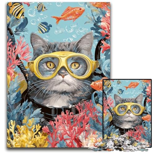 Puzzle für Erwachsene, 1000 Puzzles, Taucherkatze, Lernspielzeug, ganze Familie, ab 14 Jahren, 50x75cm Puzzle für Erwachsene, 1000 Puzzles, Taucherkatze, Lernspielzeug, ganze Familie, ab 14 Jahren, 50x75cm von JIANGENNF