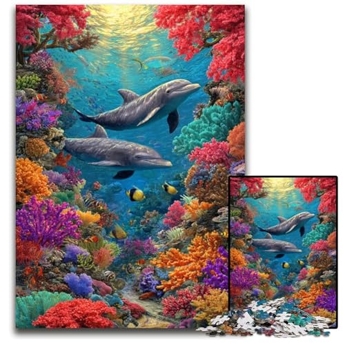 Puzzle für Erwachsene, 1000 Puzzles, Unterwasser-Delfine, Lernspielzeug, ganze Familie, ab 14 Jahren, 50x75cm Puzzle für Erwachsene, 1000 Puzzles, Unterwasser-Delfine, Lernspielzeug, ganze Familie, ab 14 Jahren, 50x75cm von JIANGENNF