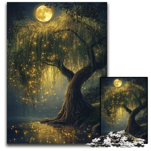 Puzzle für Erwachsene, 1000 Puzzles, Weidenbaum unter dem Mond, Lernspielzeug, ganze Familie, ab 14 Jahren, 26x38cm von JIANGENNF