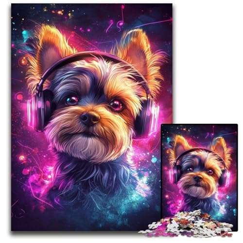 Puzzle für Erwachsene, 1000 Puzzles, Yorkshire Terrier, Musik hören, Puzzle, Lernspielzeug, ganze Familie, ab 14 Jahren, 50x75cm von JIANGENNF