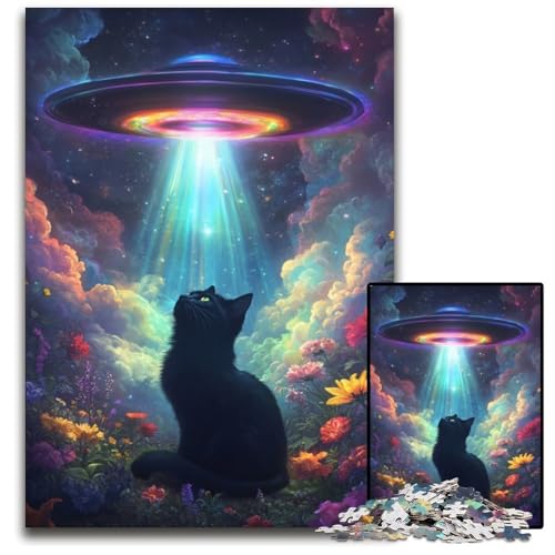 Puzzle für Erwachsene, 1000 Puzzles, abstrakte Kunst, Schwarze Katze, Holzpuzzle, kompliziertes Design für Teenager, DIY-Dekor und gehirnfördernder Spaß, 50x75cm von JIANGENNF