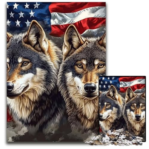 Puzzle für Erwachsene, 1000 Puzzles, amerikanische Flagge, Wolf, Karton-Puzzle, Lernspielzeug für Teenager, Heimbüro-Dekor, 26x38cm von JIANGENNF