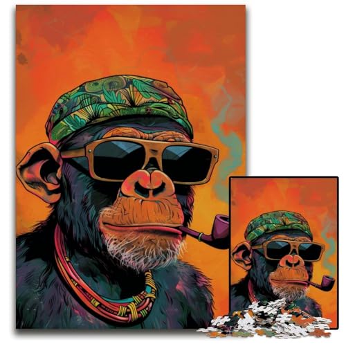 Puzzle für Erwachsene, 1000 Puzzles, rauchender Schimpanse, Lernspielzeug, ganze Familie, ab 14 Jahren, 26x38cm von JIANGENNF