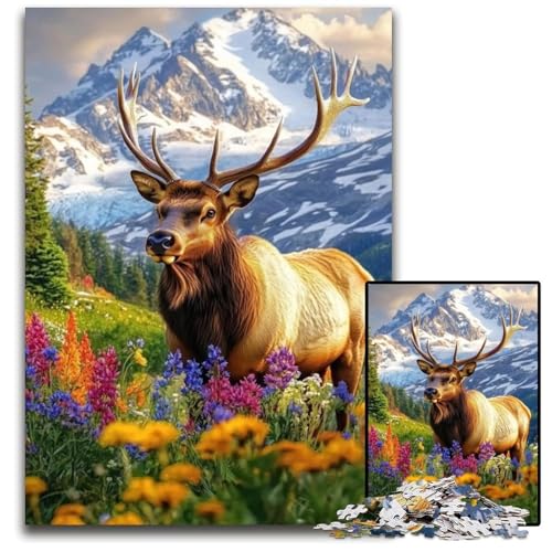 Puzzle für Erwachsene, 1000 Puzzles mit Alpengämse, Karton, Lernspiele, Stressabbau, Heimdekorationsspielzeug für 14-Jährige, 26x38cm von JIANGENNF