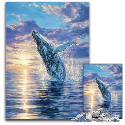 Puzzle für Erwachsene, 1000 Puzzles mit Traumwalen, aus Karton, Lernspiele, Stressabbau, Heimdekorationsspielzeug für 14-Jährige, 26x38cm von JIANGENNF