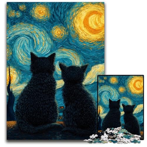 Puzzle für Erwachsene, 1000 Stück, Art Cat, Holzpuzzles, lustige Spiele, ganze Familie, für Kinder ab 14 Jahren, 50x75cm von JIANGENNF