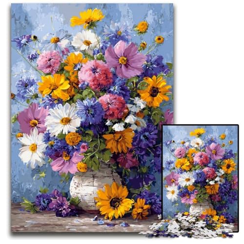 Puzzle für Erwachsene, 1000 Stück, Blumenkunst, Holzpuzzle, Lernspiele, Stressabbau, Heimdekorationsspielzeug für 14-Jährige, 50x75cm von JIANGENNF