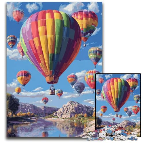 Puzzle für Erwachsene, 1000 Stück, Heißluftballon, Holzpuzzle, Lernspiele, Stressabbau, Heimdekorationsspielzeug für 14-Jährige, 50x75cm von JIANGENNF