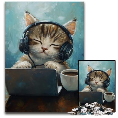 Puzzle für Erwachsene, 1000 Stück, Katze hört Musik, Holzpuzzle, Lernspiele, Stressabbau, Heimdekorationsspielzeug für 14-Jährige, 50x75cm Puzzle für Erwachsene, 1000 Stück, Katze hört Musik, Holzpuzzle, Lernspiele, Stressabbau, Heimdekorationsspielzeug für 14-Jährige, 50x75cm von JIANGENNF