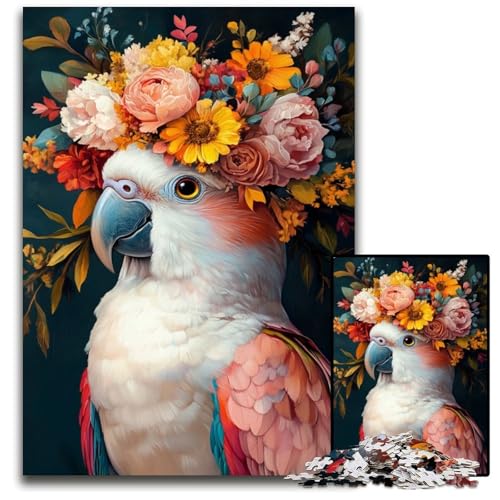 Puzzle für Erwachsene, 1000 Stück, Papagei und Blumen, Holzpuzzle, Lernspiele, Stressabbau, Heimdekorationsspielzeug für 14-Jährige, 50x75cm von JIANGENNF