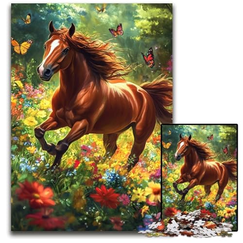 Puzzle für Erwachsene, 1000 Stück, Pferd unter Blumen, Holzpuzzle, Lernspiele, Stressabbau, Heimdekorationsspielzeug für 14-Jährige, 50x75cm von JIANGENNF